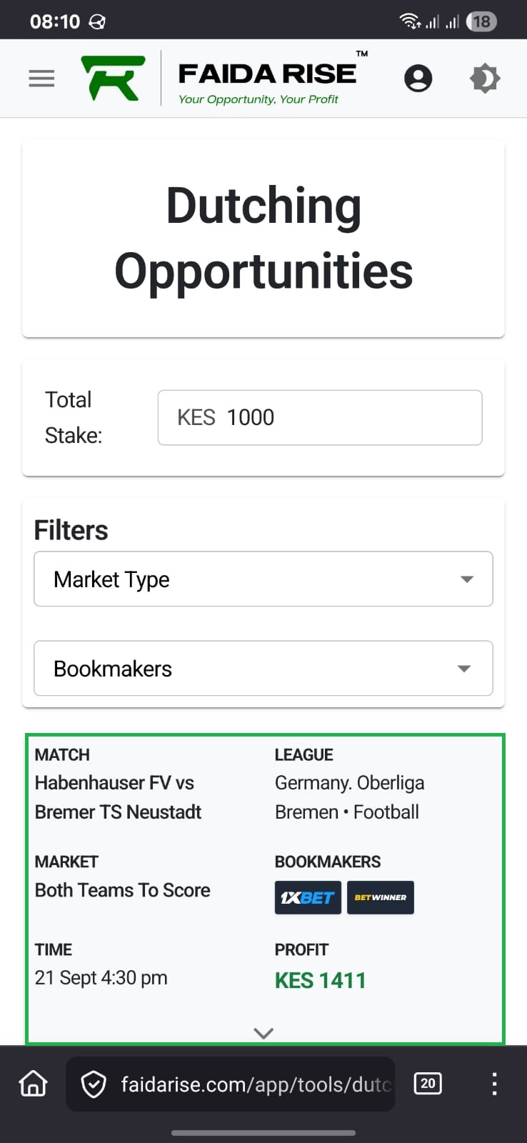 FaidaRise Dashboard — Mobile View 1