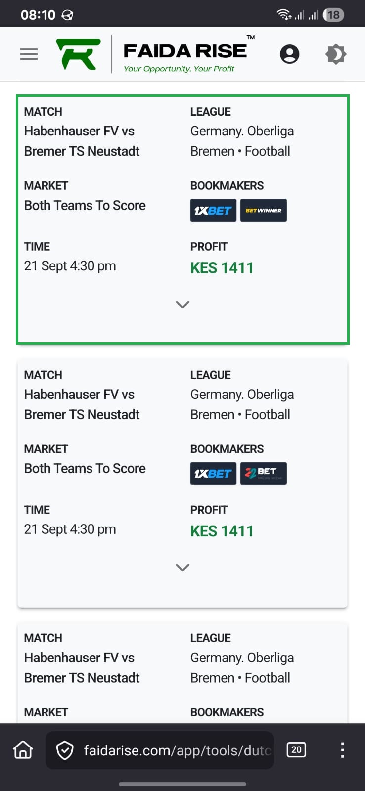 FaidaRise Dashboard — Mobile View 2